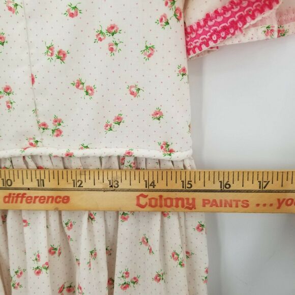 Vintage Floral Fit & Flare Mini Dress Short Puff Sleeves Scoop Neck Ivory - Picture 9 of 11